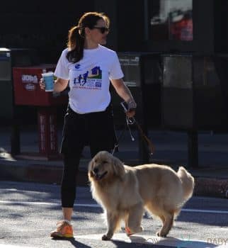 Jennifer Garner at a marathon with her dog in LA