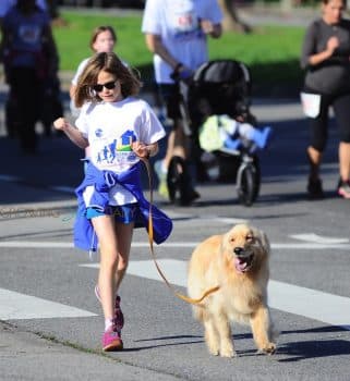 Violet Affleck at a marathon with her dog in LA