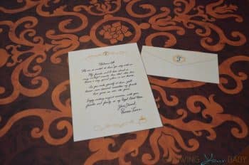 WDW Port Orleans Riverside Royal Room - letter from Tiana