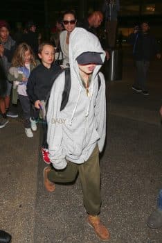 ANgelina Jolie at LAX with kids Shiloh, Knox and Vivian