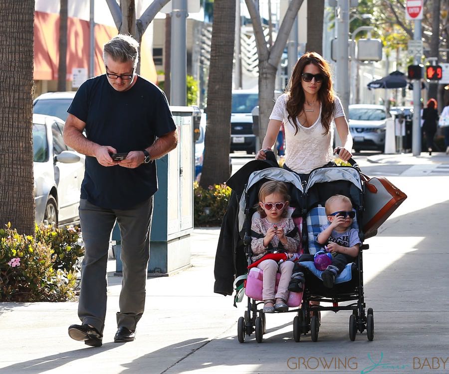Alec Baldwin steps out in Beverly Hills with wife Hilaria Baldwin and kids Carmen and Rafael
