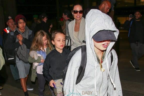 Angelina Jolie is spotted arriving back home in LA with children, Maddox, Vivienne, Pax, Zahara, Shiloh & Knox