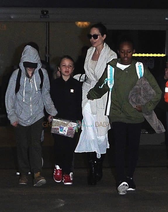 Angelina Jolie is spotted arriving back home in LA with children, Maddox, Vivienne, Pax, Zahara, Shiloh and Knox