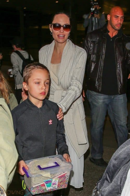 Angelina Jolie touches down at LAX with her son knox jolie-pitt