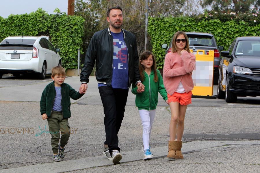 Ben Affleck arrives at church with kids Seraphina, Violet and Sam