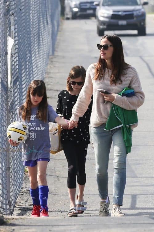 Jennifer Garner at soccer practice with daughters Seraphina and Violet