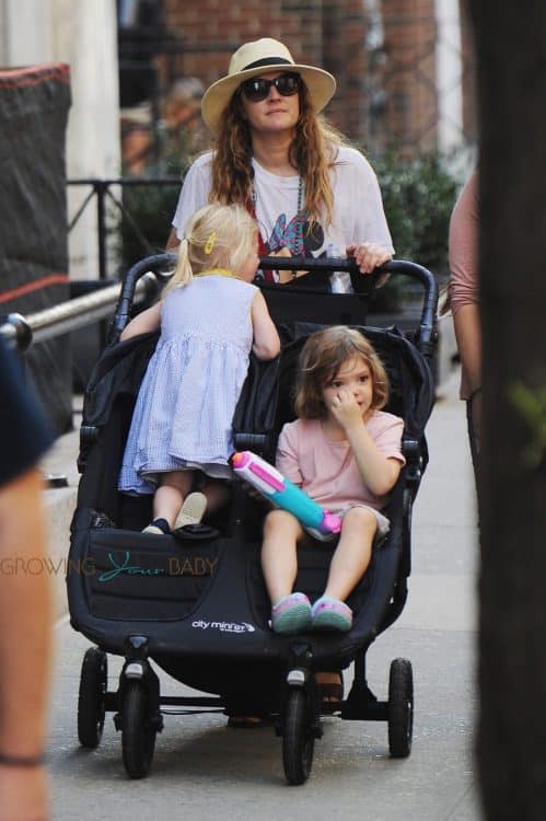 Drew Barrymore out for a stroll with her kids, Olive and Frankie in NYC