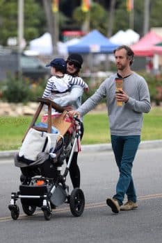 Anne Hathaway, Adam Shulman and their son Johnathon at the Rose Bowl Flea Market for Mother's Day