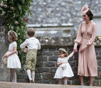Kate Middleton with Prince George & Princess Charlotte at the wedding of Pippa Middleton and James Matthews at St Mark's Church Englefield in Berkshire