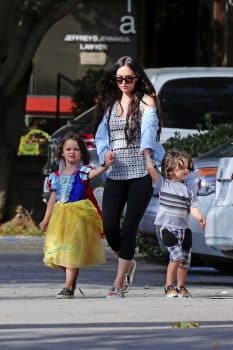Megan Fox and husband Brian Austin Green and their boys Noah, Journey and Bodhi leave Nobu Restaurant