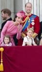 Princess Charlotte of Cambridge, Catherine, Duchess of Cambridge, Prince George of Cambridge and Prince William, Duke of Cambridge at Buckingham Palace during the Trooping the Colour parade