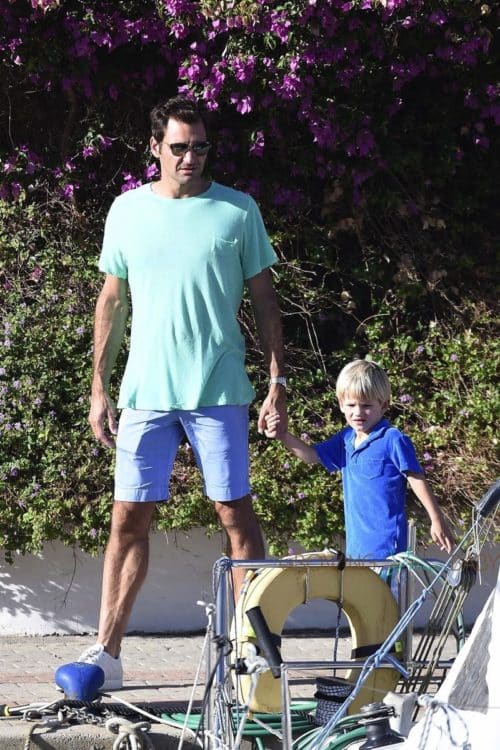 Roger Federer and his son go on a walk in Portisco