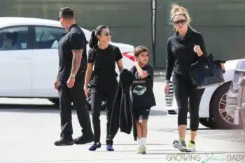Khloe Kardashian with Mason and Penelop Disick and sister Kourtney at Glowzone in LA