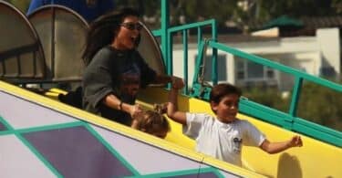 Kourtney Kardashian at Malibu Chili Cookout with kids Mason and Penelope Disick
