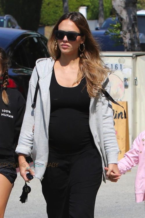 Pregnant Jessica Alba out in West Hollywood with her daughters