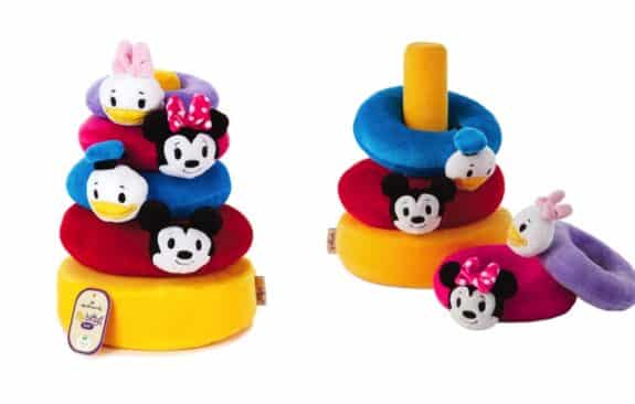 The itty bittys baby stacking toys have fabric hats and bows that can detach