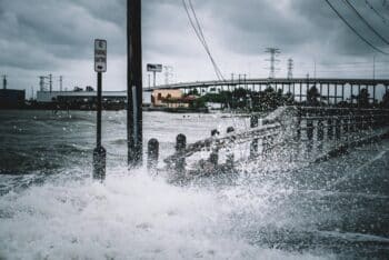 Water coming over road in Kemah Texas During Hurricane Harvey