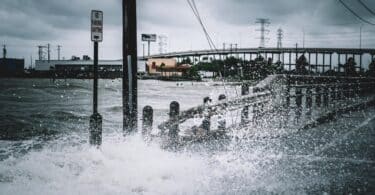 Water coming over road in Kemah Texas During Hurricane Harvey