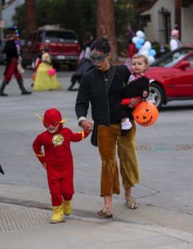 Jordana-Brewster-goes-trick-or-treating-with-her-kids-Rowan-and-Julian.-