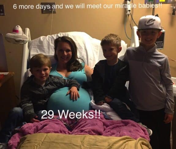 Courtney Waldrop at 29 weeks pregnant with her family