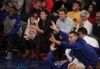 Katie Holmes and her daughter Suri enjoy the Knicks vs Oklahoma City Thunder game