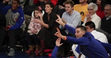 Katie Holmes and her daughter Suri enjoy the Knicks vs Oklahoma City Thunder game