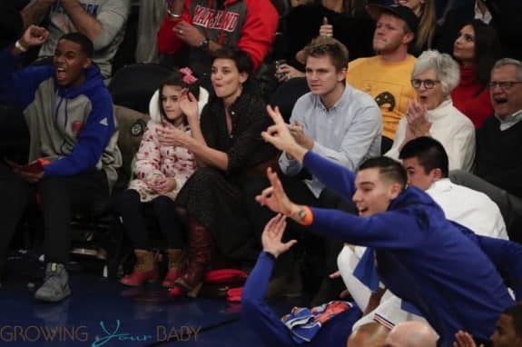 Katie Holmes and her daughter Suri enjoy the Knicks vs Oklahoma City Thunder game