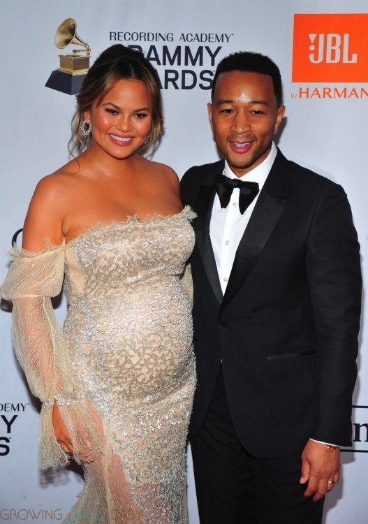 John Legend and a very pregnant Chrissy Teigen attend Clive Davis and Recording Academy Pre-Grammy Gala