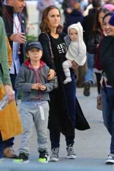 Natalie Portman attends the Los Angeles Women's March 2018 with her kids Aleph and Emilia