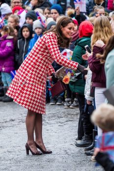 Pregnant Kate Middleton greets school children on their visit in Sweden.