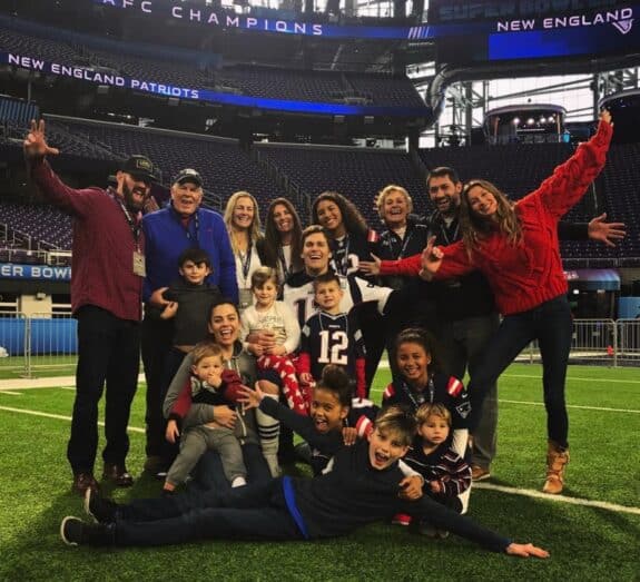 Tom Brady with kids Vivian, Ben and John before the superbowl