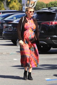Pregnant Kirsten Dunst shows off her baby bump while out grabbing groceries