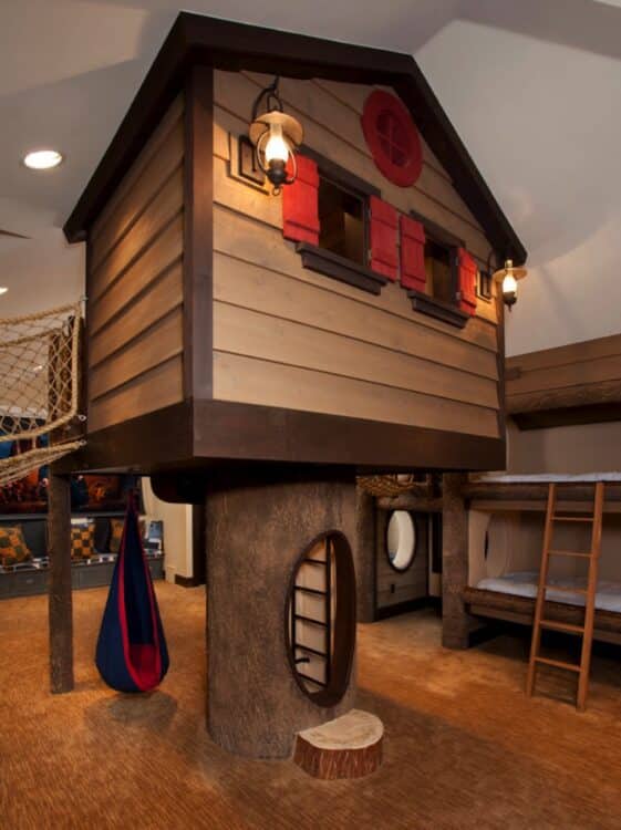 indoor adventure playhouse with bridges and tunnels to bunkbeds