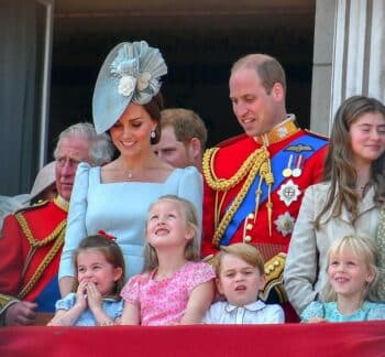 The Duke and Duchess of Cambridge at tropping of the color 2018 with kids George & Charlotte