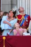 The duke and duchess of cambridge at tropping of the color 2018 with kids George and Charlotte