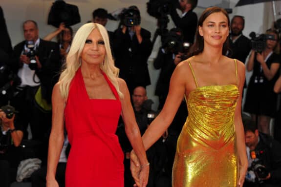 Irina Shayk and Donatella Versace at 'A Star Is Born' screening during 75th Venice Film Festival in Venice, Italy