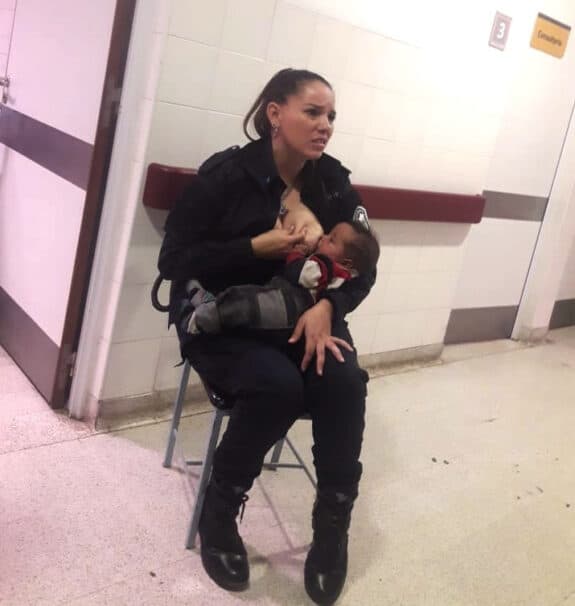 Police Office Breastfeeds Hungry Baby in Hospital