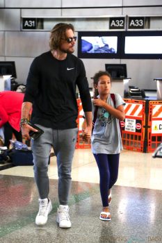 Model Gabriel Aubry and daughter Nahla depart Los Angeles at LAX