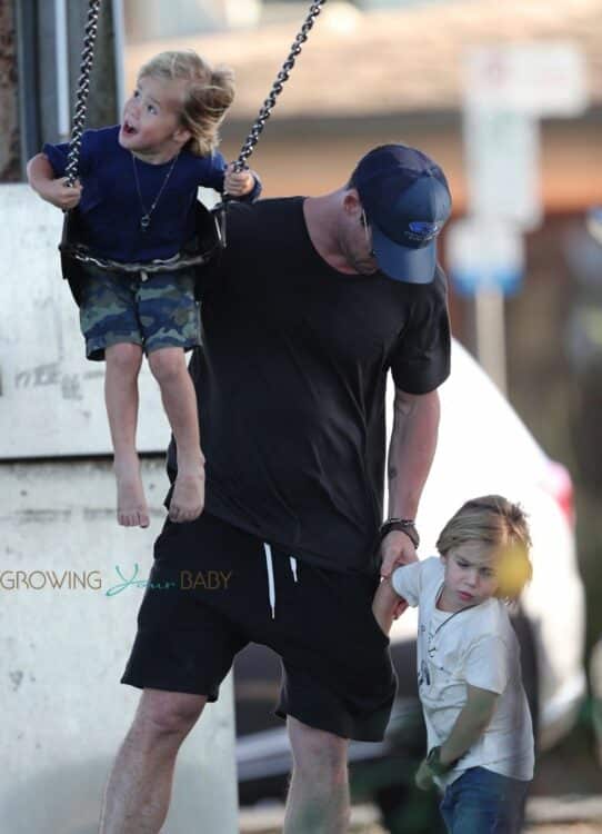 Chris Hemsworth and wife Elsa Pataky take their twins Sasha and Tristan to the park.