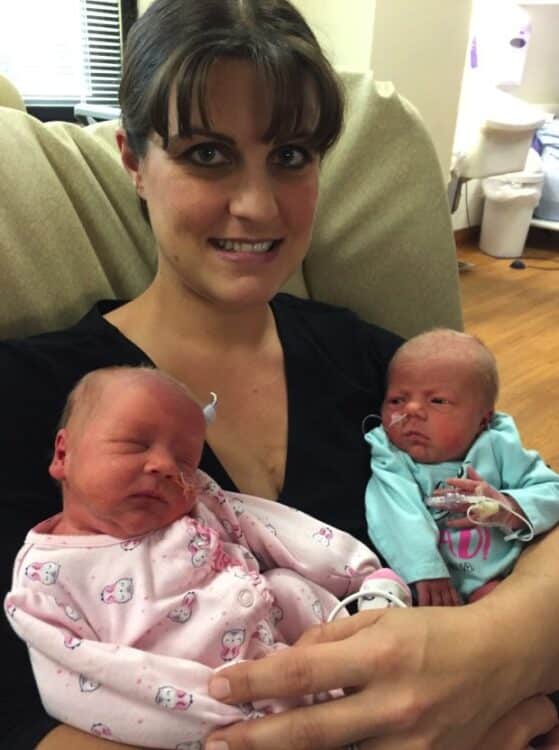 Nichole Mickelson with her twins
