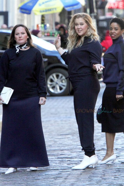 Pregnant Amy Schumer shoots a clothing line commercial in New York