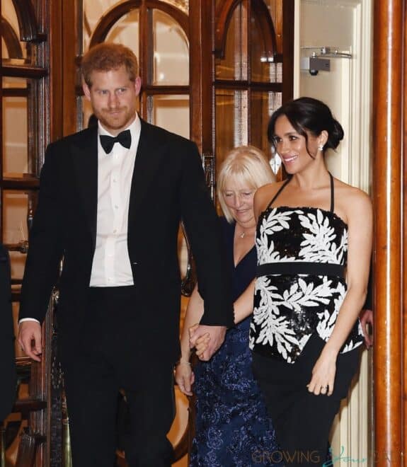 Pregnant Meghan, Duchess of Sussex and Prince Harry, Duke of Sussex seen leaving The Royal Variety Performance 2018 at London Palladium