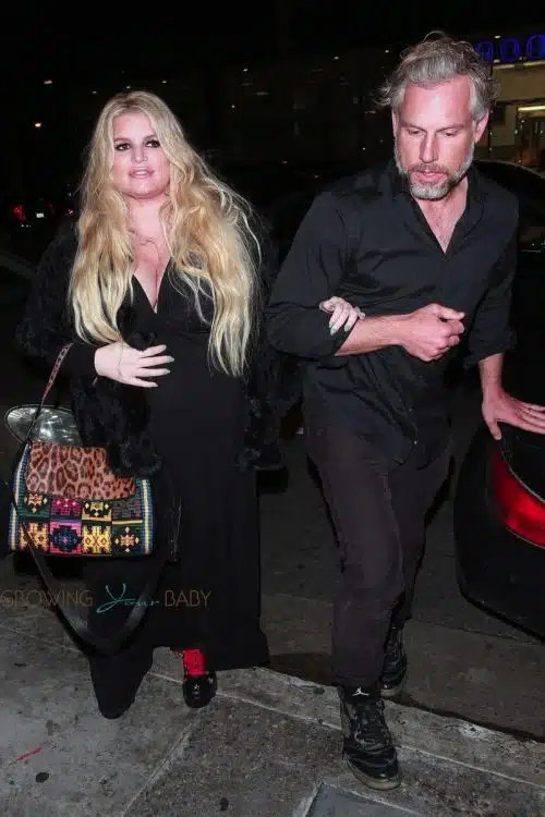 A very pregnant Jessica Simpson and Eric Johnson exit The Roxy after Ashlee Simpson performance