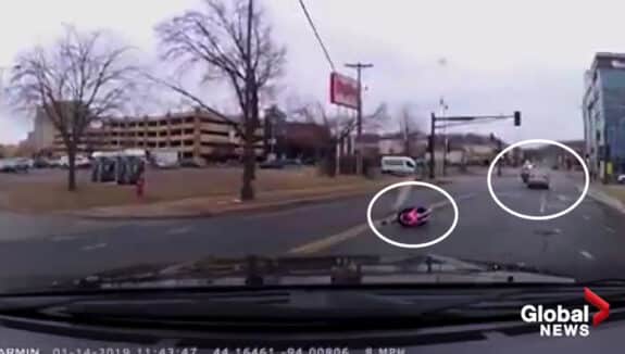 Dashcam Catches Child Seat Falling From Moving Vehicle