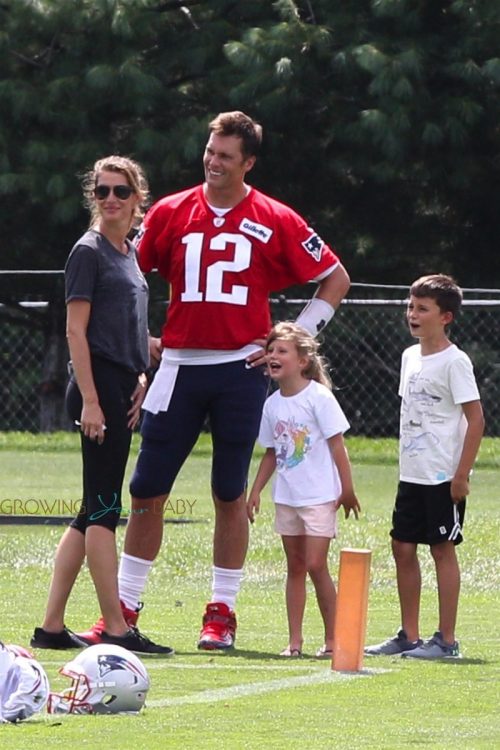 Tom Brady with wife Gisele, daughter Vivian and son Ben at practice august 3 2018