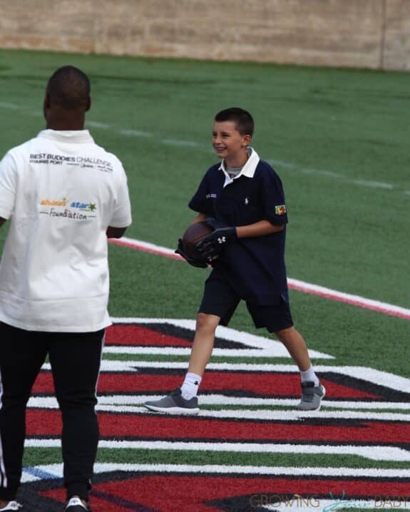 Ben Brady play football with dad Tim Brady at Harvard event 2019 