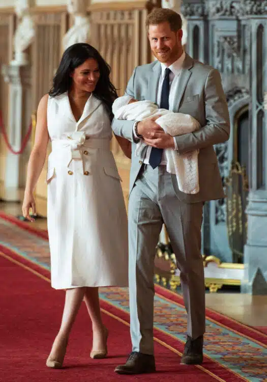 Prince Harry, Duke of Sussex and Meghan, Duchess of Sussex, pose with their newborn son Archie