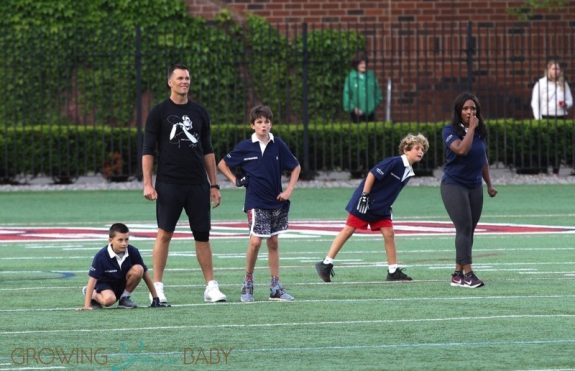 Tom Brady Plays Football With Sons Ben & John At Harvard University Event