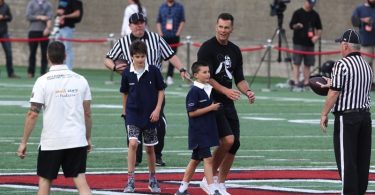 Tom Brady Plays Football With Sons Ben & John At Harvard University Event