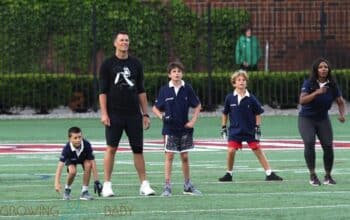 Tom Brady Plays Football With Sons Ben & John At Harvard University Event